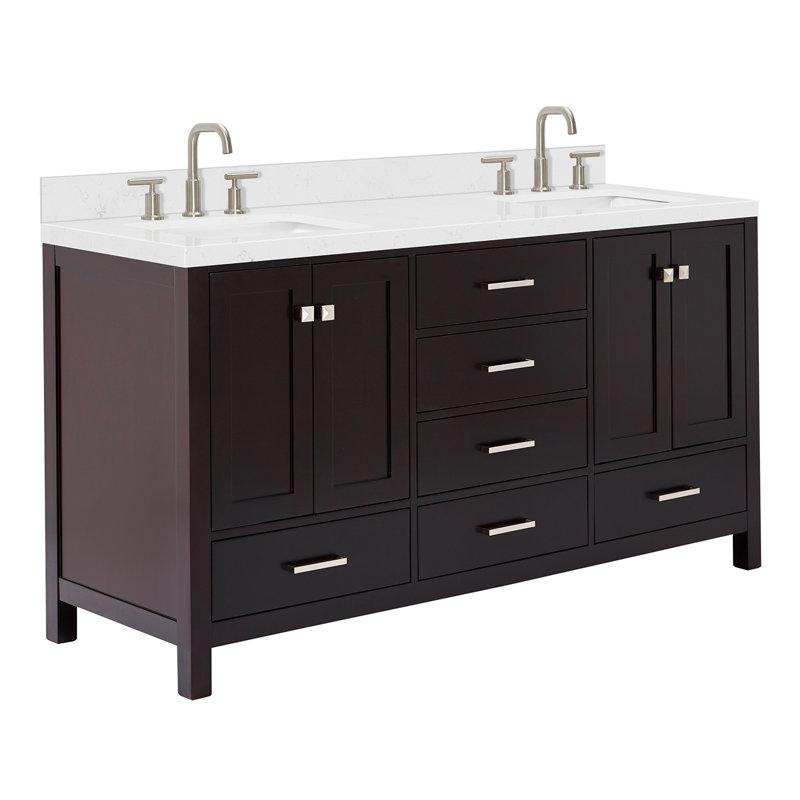  Meuble-lavabo double 66,25 po avec comptoir, Espresso / nickel brossé