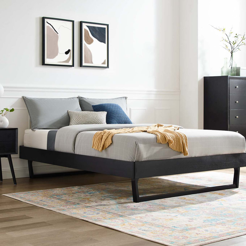 Billie Wood Platform Bed Frame, Black, Full