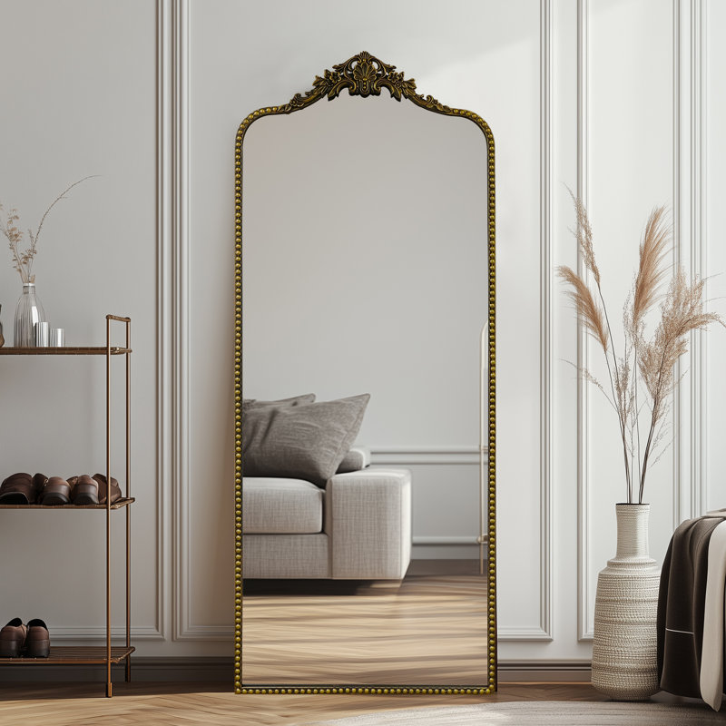 Miroir de plancher arqué antique, 75 po x 30 po, Noir rétro