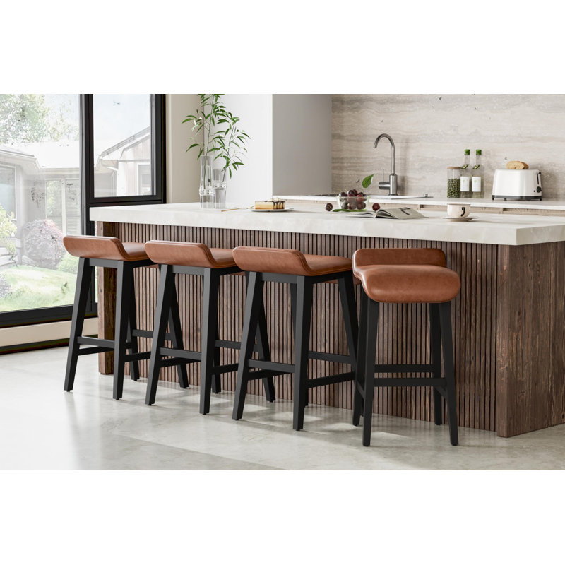 Tabourets de bar, tabourets de bar à hauteur de comptoir avec dossier bas et repose-pieds, structure en bois, Brun, 4