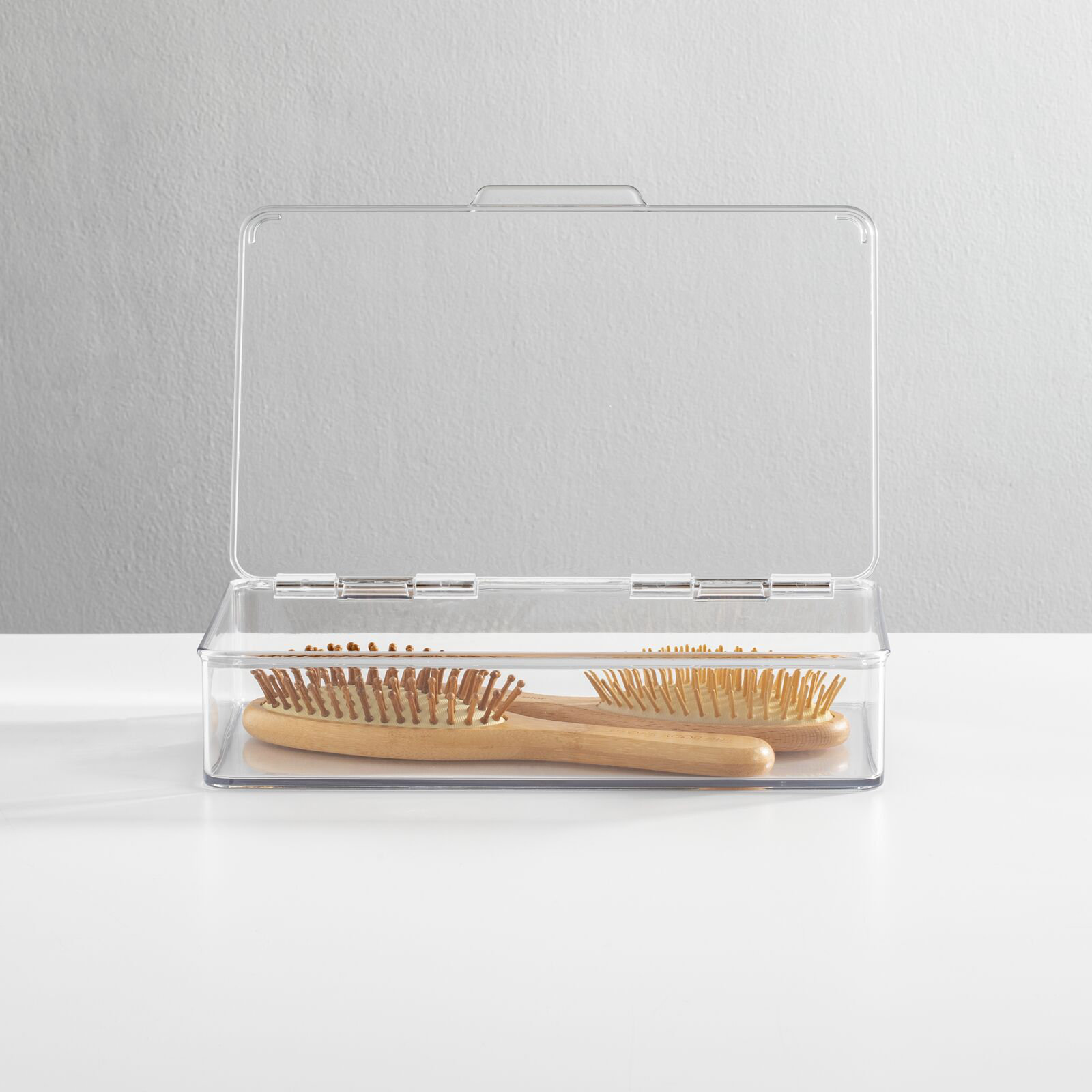 mDesign Plastic Stackable Bathroom Organizer Bin, Hinged Lid - 4 Pack ...