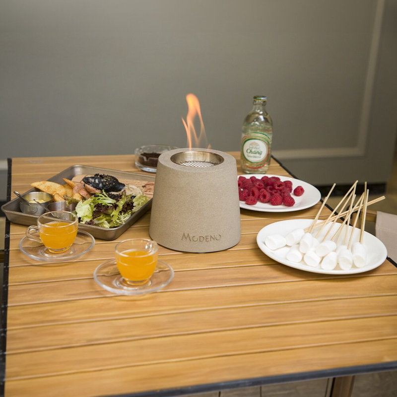 Light Gray Round Concrete Bioethanol Tabletop Fireplace