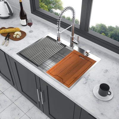33" Drop In Kitchen Sink - 33 X 22 X 10 Inch Kitchen Sink Drop-In Topmount Single Bowl 16 Gauge Stainless Steel Ledge Workstation Kitchen Sinks