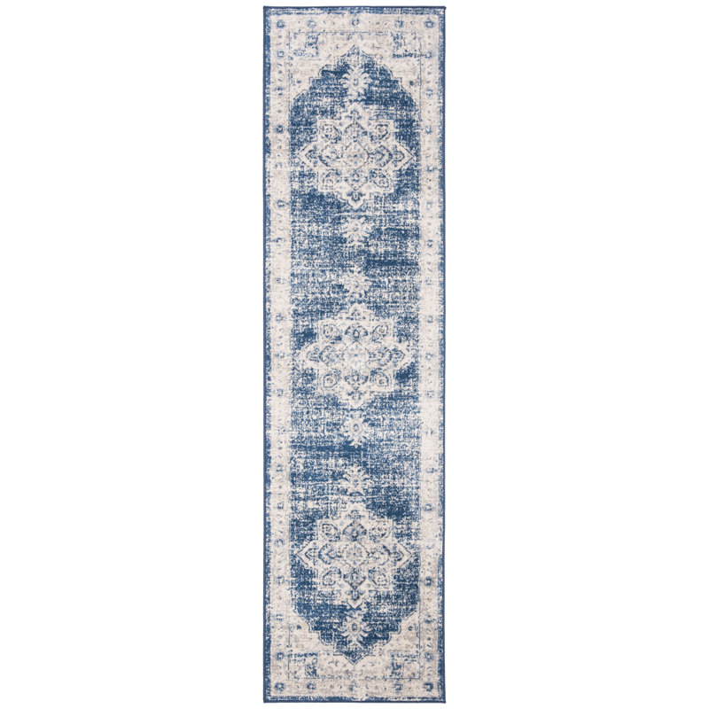 Tapis oriental bleu marine Aurelle, Tapis de couloir 2 pi x 14 pi
