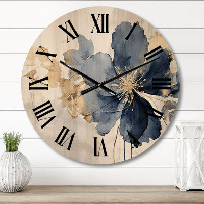 Blue White Hibiscus Tropical Harmony Flowers I - Floral Oversized Wood Wall Clock