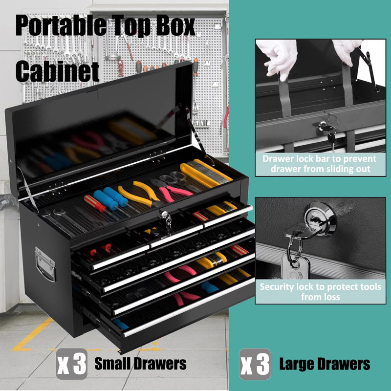 Coffre à outils roulante à 8 tiroirs – Coffre à outils verrouillable 2 en 1 avec roulettes, tiroirs coulissants et couvercle amovible – Armoire de rangement pour garage et atelier, noir
