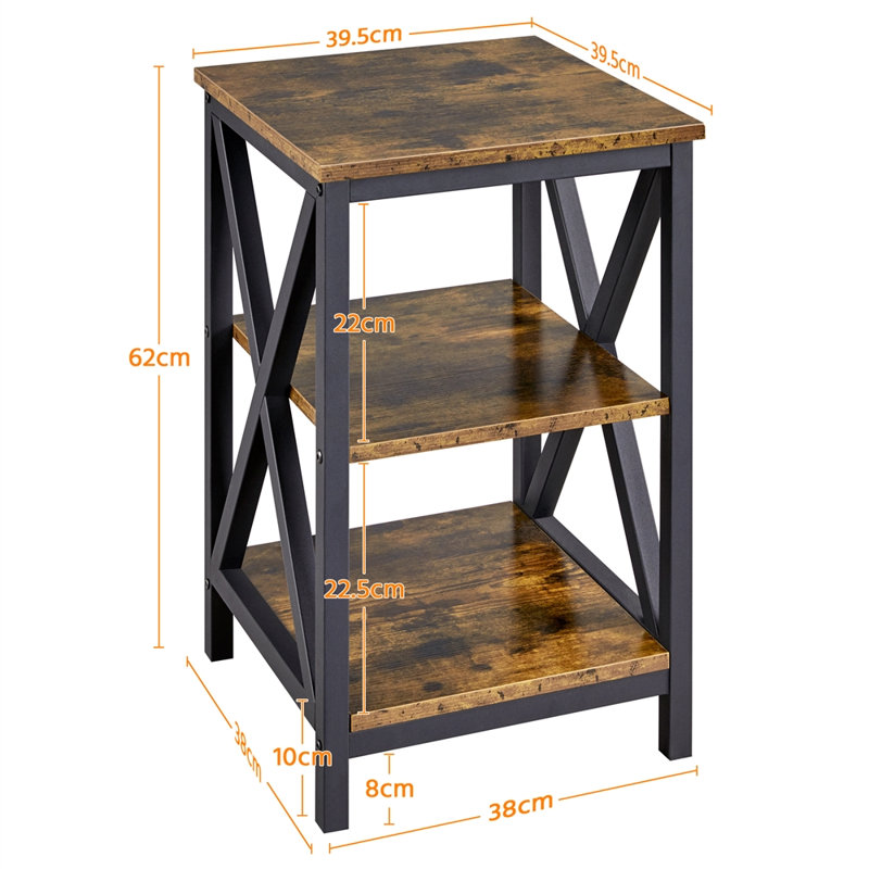 Metal Frame End Table with Shelves, 3 Tier Sofa Side Table 