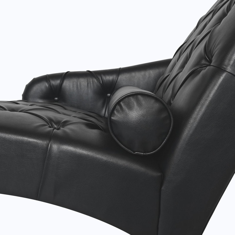 Indoor PU Button Tufted Chaise Lounge, Black