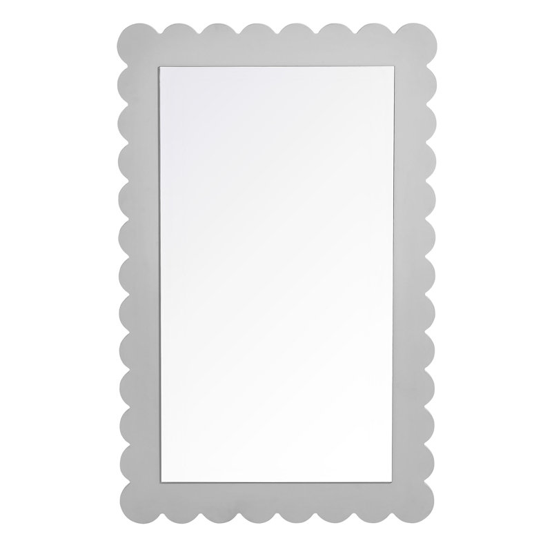 Emmeline Scalloped Rectangle Wall Mirror,  Light Gray, 36.22" x 22.44"