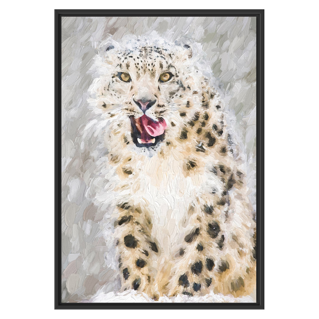 Gerahmtes Wandbild LeopardSchnee Kunst