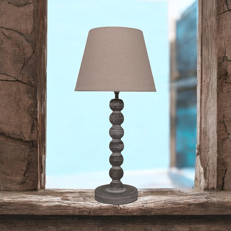 Aidric Rustic Country Table Lamp | Solid Wood Base with Fabric Shade Decorative Lighting for Bedside or Living Room