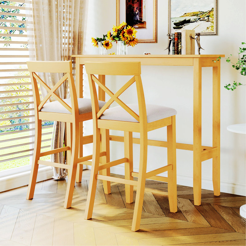 Ensemble de salle à manger à hauteur de bar rectangulaire en bois Farmhouse 4 avec 2 chaises pour les petits espaces, une table avec deux chaises pour la salle à manger