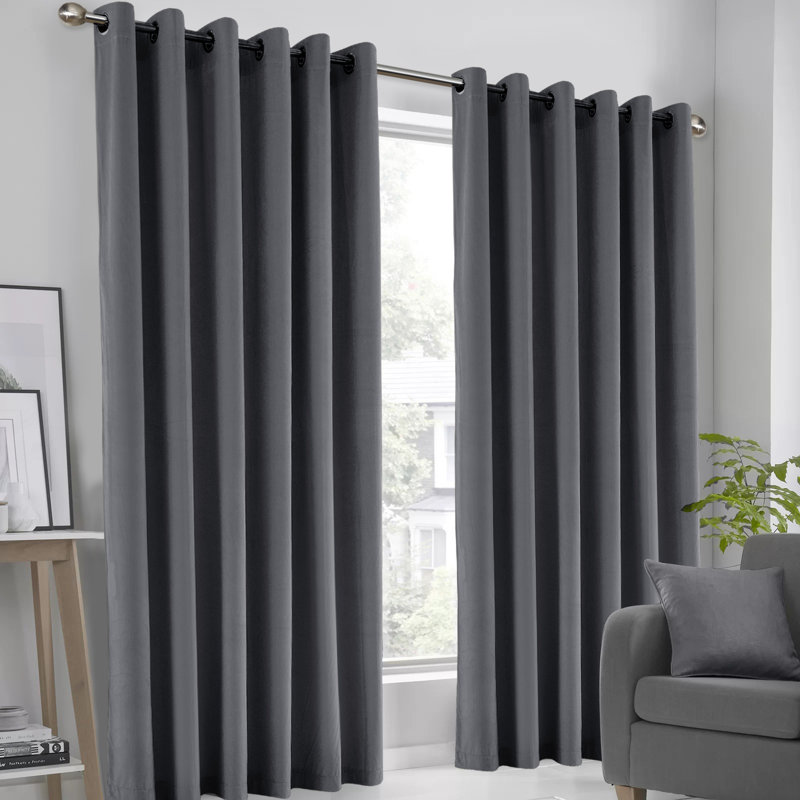 Luxury Crushed Velvet Eyelet sheer Curtain, 228.6cm Width x 228.6cm Drop, Grey