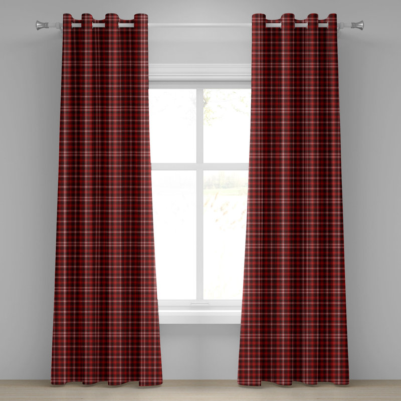 Red Barrel Studio® Plaid Grommet Curtain Decorative 2-Panel Window Drapes, 50", Scarlet Black White, 50" W x 96" L