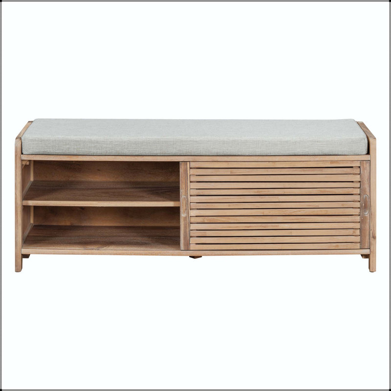 Banc de rangement patiné avec coussin et rangement caché, Blanchies