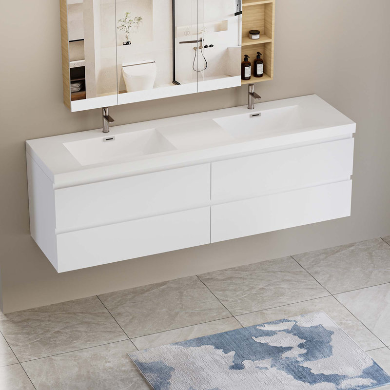 Meuble-lavabo flottant 72 po avec lavabo 72 po, Blanc