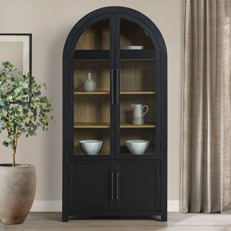 Magnolia Curio Cabinet with Glass Display Doors and Hidden Storage, Black