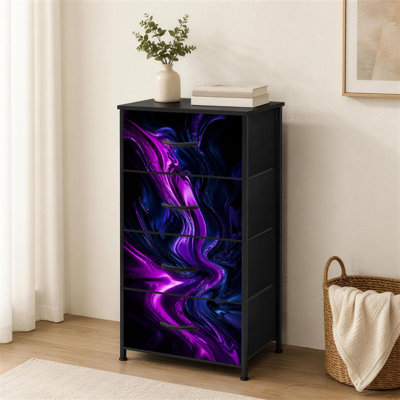Commode à 4 tiroirs pour chambre à coucher Fluide fluo clair bleu clair rose noir abstrait Art glitch Petite commode à vêtements pour commode avec commode