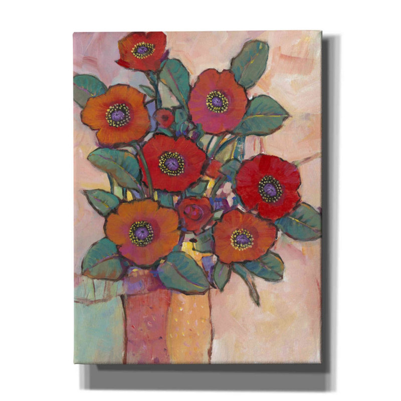 «Poppies In A Vase I» par Tim O'toole, art mural sur toile, H 16 po x l 12 po x P 0,75 po