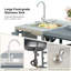 Îlot de cuisine extérieur 75,4 po, chariot à roulettes pour œuf vert XL, plateau en acier inoxydable-431877858