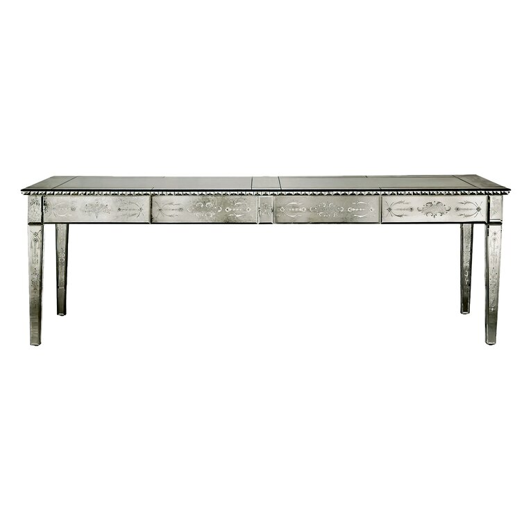 Venetian Extendable Glass Top Solid Wood Base Dining Table
