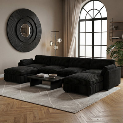 Canapé modulaire moelleux en velours côtelé moelleux avec repose-pieds, canapé de salon en forme de L
