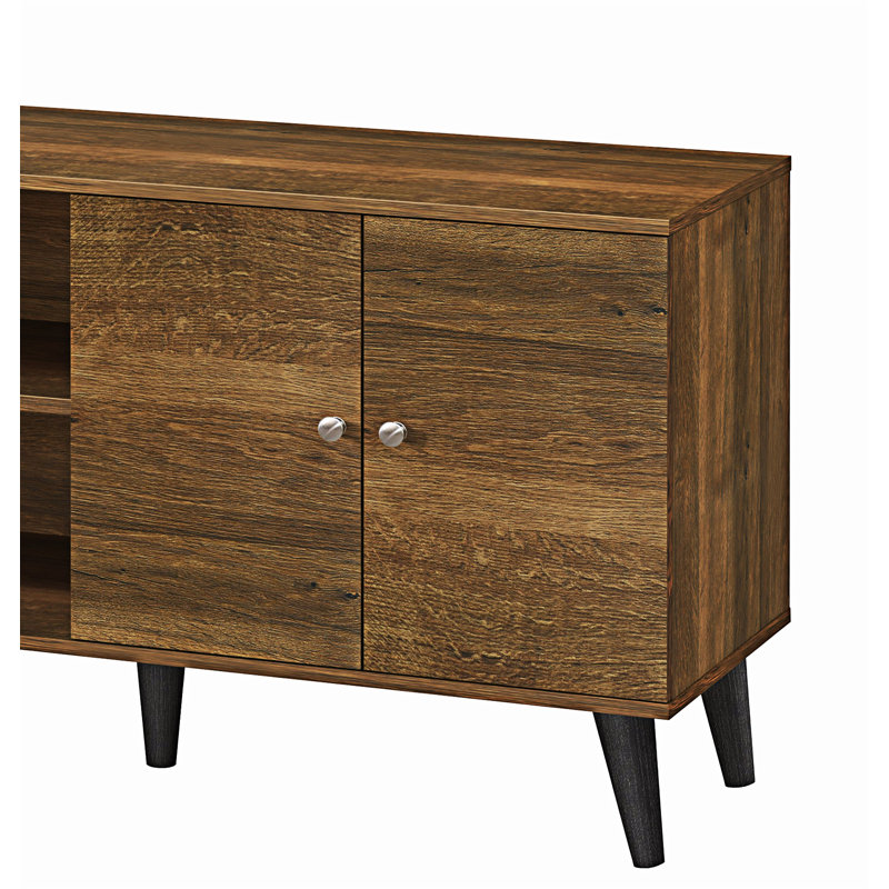 TV Stand Entertainment Centre With  Storage Shelves And Cabinet, 25.63"H x 47.33"L x 15.23"W, Brown