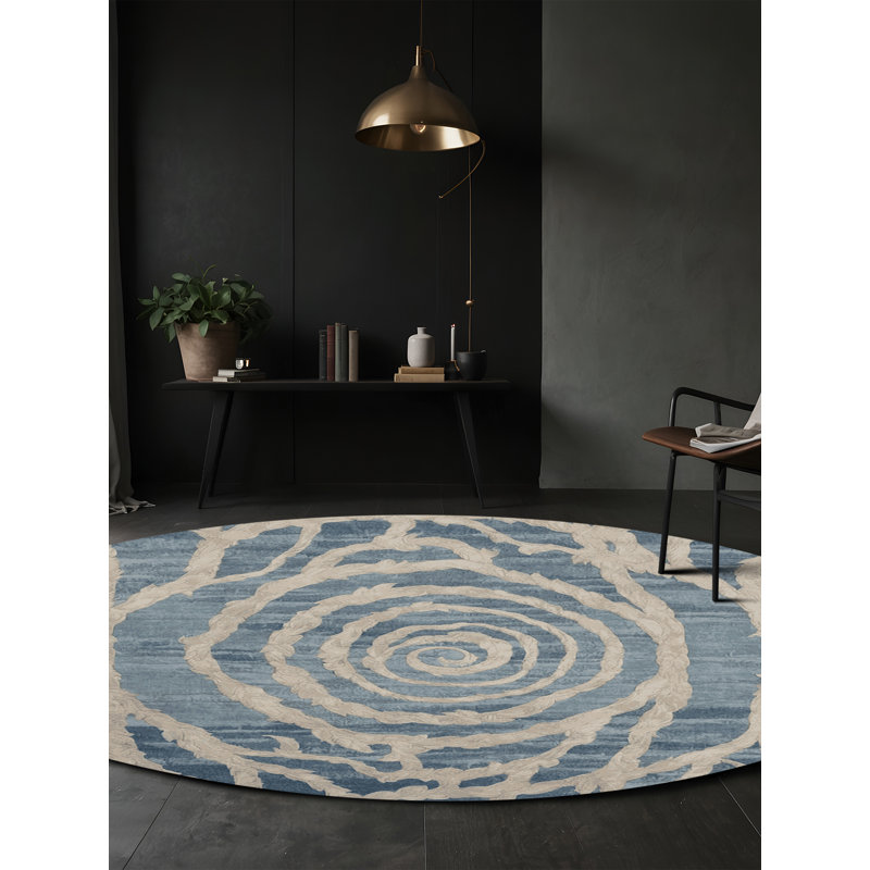 Machine Washable Gray Area Rug, Round 4'