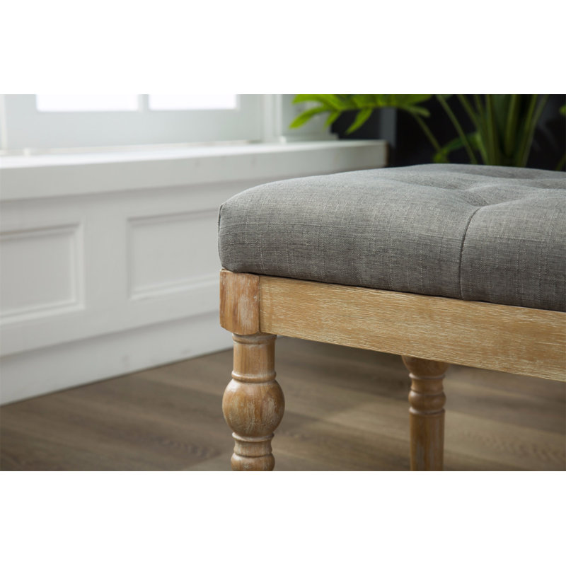 Habit Solid Wood Button Tufted Dining Bench, Grey