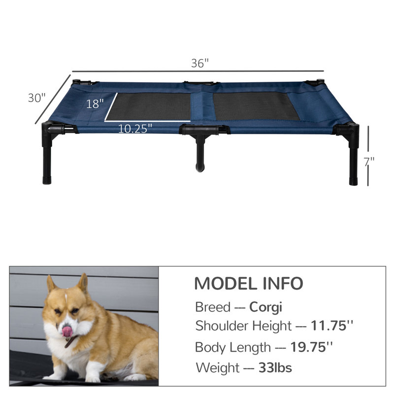 Lit pour chien surélevé de 36 po x 30 po avec filet, bleu - s'adapte aux besoins de santé quotidiens du système nerveux pour animaux de compagnie: refroidissement 36 po x 30 po, pour utilisation par les grands chiens