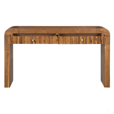 Rustic Console Table With Fluted Drawer Front, Entryway Table With Curved Corners & Thick Legs, Sturdy Sofa Table For Hallway & Living Room