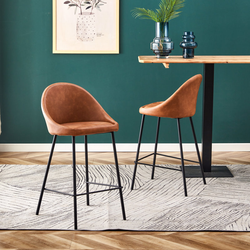Mayeda Holmes Vegan Leather Bar & Counter Stool (Set of 2), Tan