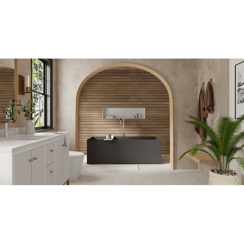 Baignoire autoportante en résine de trempage avec trop-plein et drain 66,5 po x 28,3 po Badeloft BW-06-XL-MBLK, Matte Black