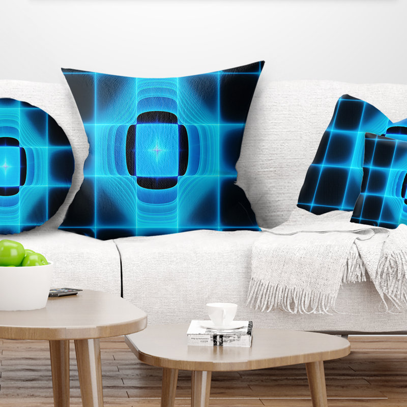 Visière thermique infrarouge - coussin imprimé abstrait, 18 po x 18 po, Coussin décoratif, Bleu et noir