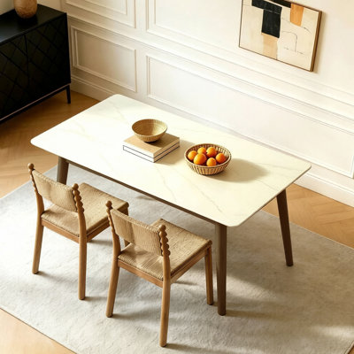 4 - Person White Rectangular Sintered Stone Stone Tabletop Dining Table Set