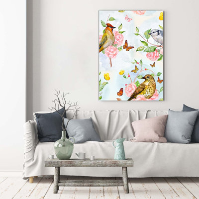 Birds Butterflies Flowers - Wrapped Canvas Print
