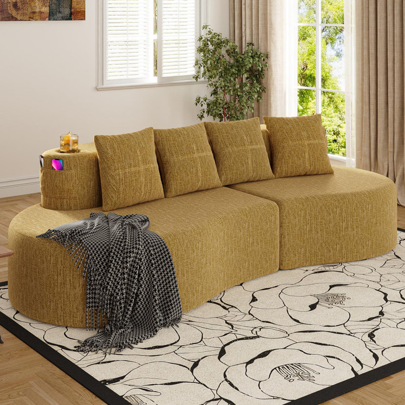Canapé modulaire courbé 94,49 po 3 places, Mustard Yellow