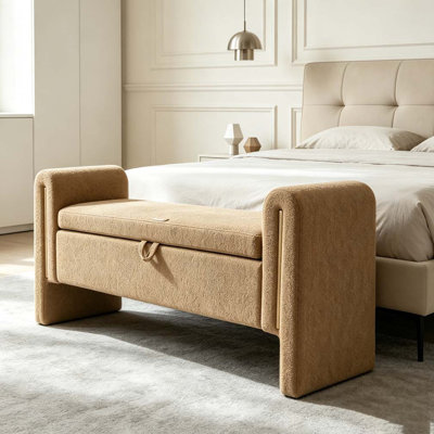 Modern Teddy Bed End Bench with Arms and Storage