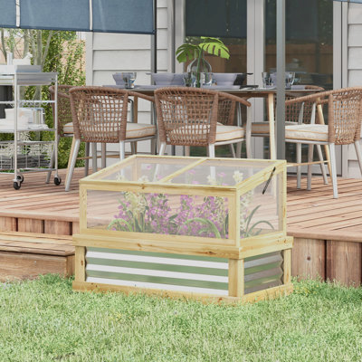 Lit de jardin avec serre en polycarbonate, protection pour jardin à fleurs en bois