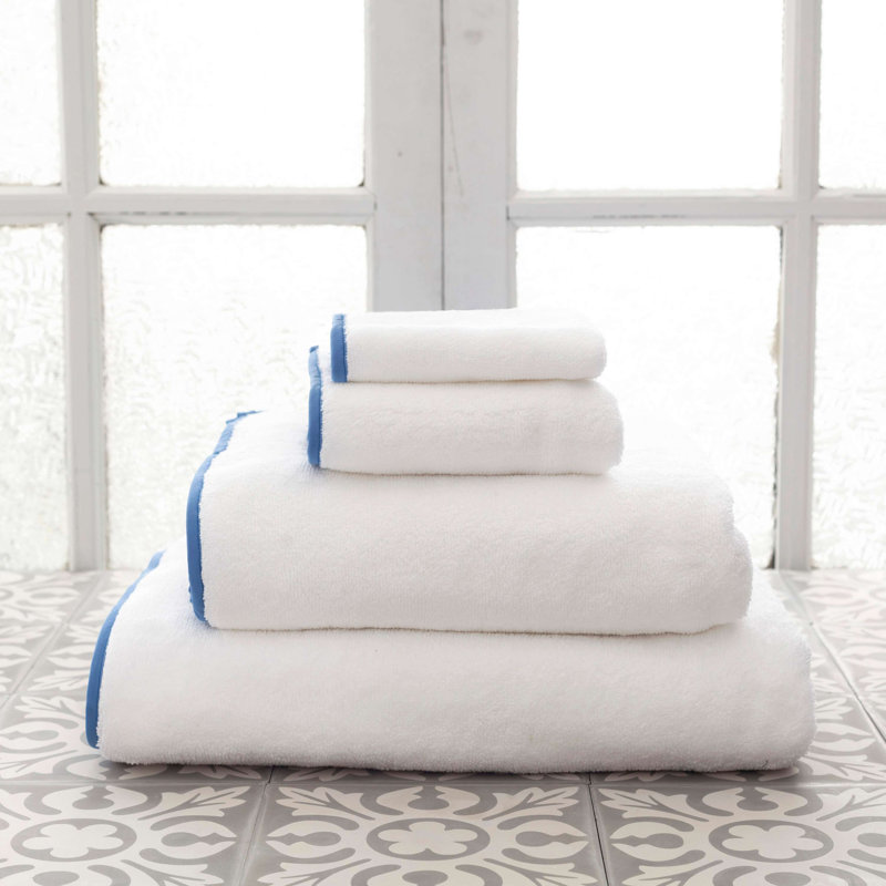 Signature Banded Washcloth, White/Indigo