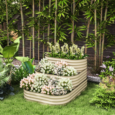 Lit surélevé en acier galvanisé 63,91 po x 43 po x 32,76 po, blanc crème, 3 boîtes à fleurs avec bordure en caoutchouc à friction pour patio 3 63,91 po x 43 po x 32,76 po, aimant