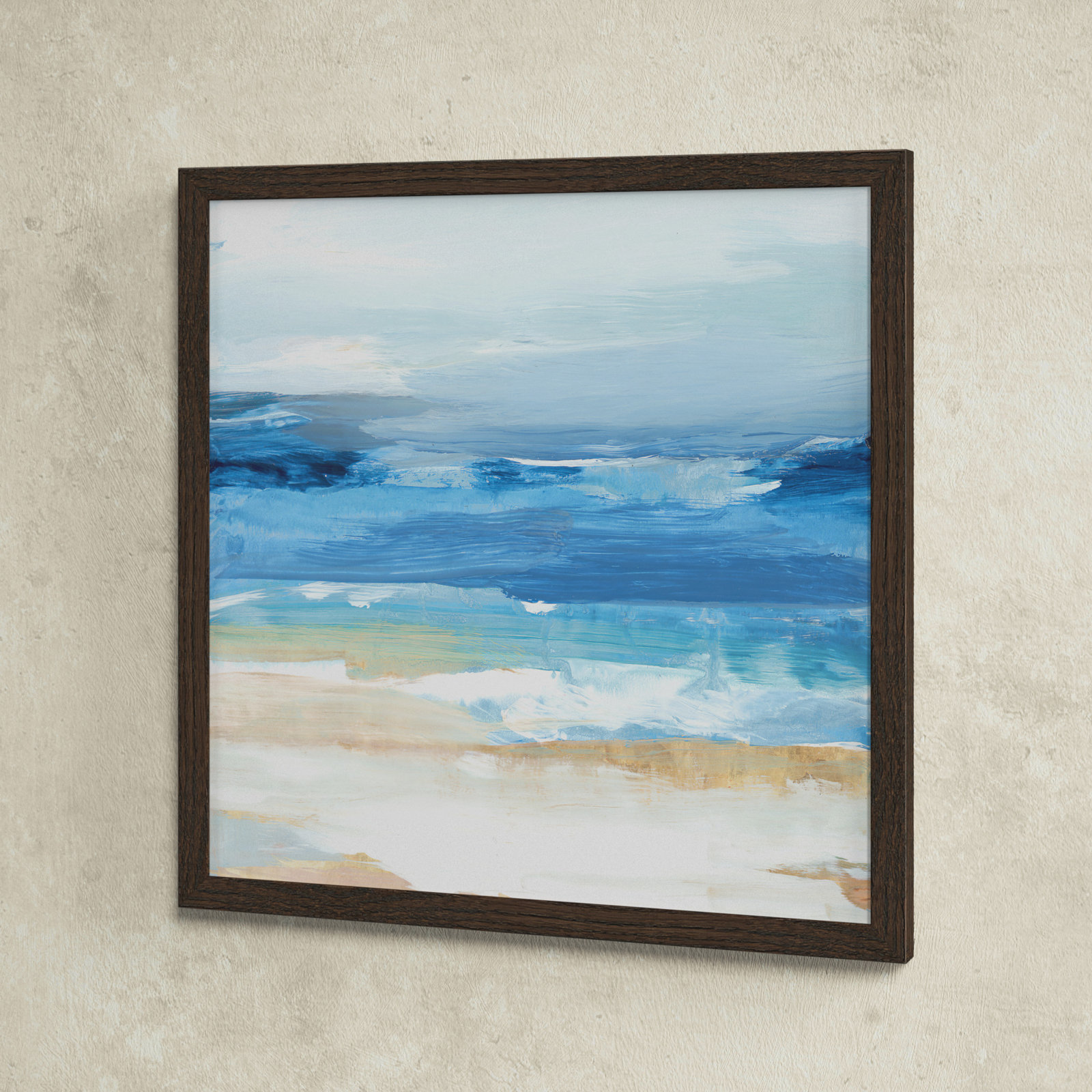 Daphnee "Surface Waves" Painting, 17" H x 17" W x 0.75" D, Walnut Framed
