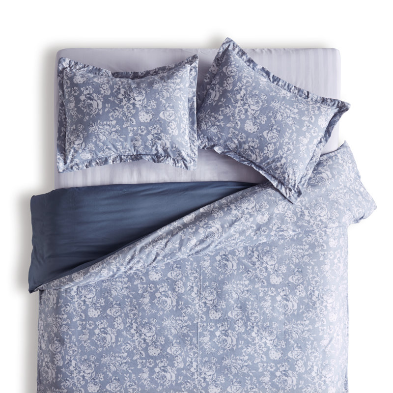 Twill Floral Duvet Cover, Full/Queen Duvet Cover + 2 Shams