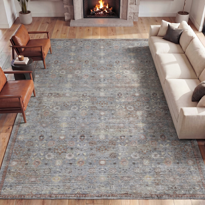 Tapis lavable à la machine Petunia, Rose Clay/Gray, Rectangle 9' x 12'