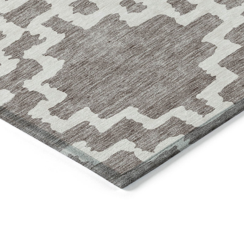 3' X 5' Taupe And Ivory Geometric Washable Indoor Outdoor Area Rug