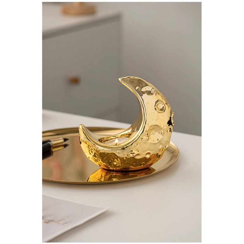 5.3'' H Ceramic Tabletop Candlestick, Gold