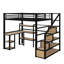 Lit mezzanine double en métal avec escalier, bureau et tablettes
