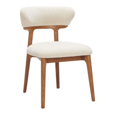 Ensemble de deux chaises de salle à manger à dossier ouvert, revêtues de tissu blanc et de noyer et de bois massif