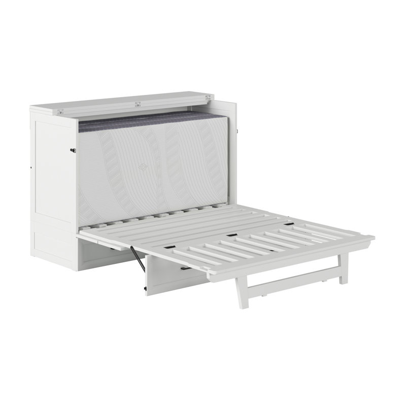 Tucson Wood Murphy Bed Chest with Storage Drawer, Built-in Charging station and Mattress, Full, White