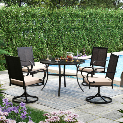 Alyah 5-pieces Round Patio Dining Set Rattan Swivel Armchairs Round Metal Table With Umbrella Hole -  Lark Manorâ¢, CB7FC0A5139F46EBBA37215D55EE3BFF